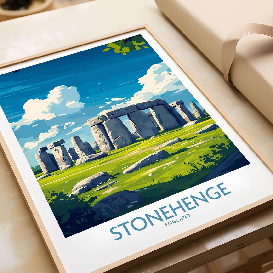 Stonehenge England Rolling Green Hills Stone Circle Travel Poster