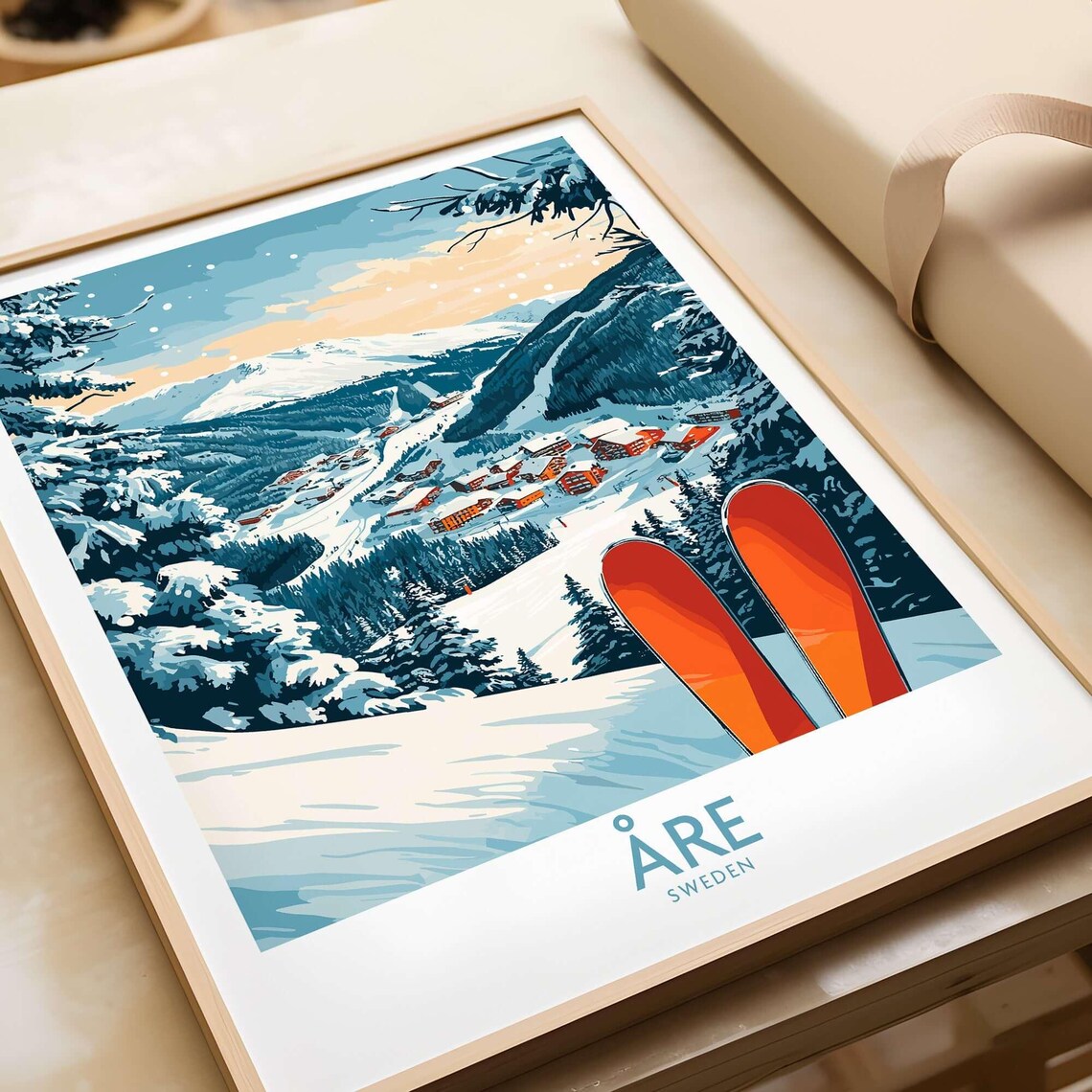 Re Sweden Ski Poster, Ski Lodge Winter Sports