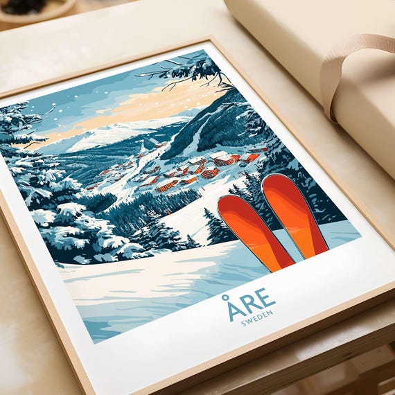 Re Sweden Ski Poster, Ski Lodge Winter Sports
