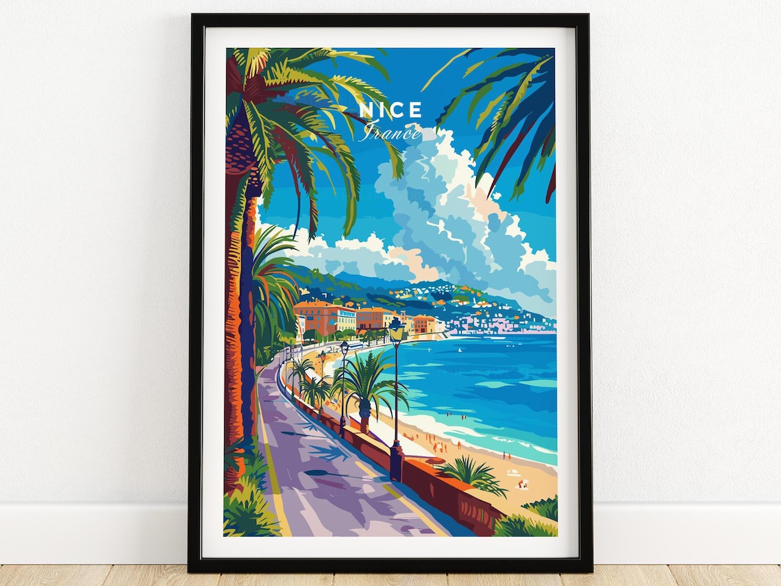 Bright Nice France Promenade Palms Coastline Riviera Walk Poster