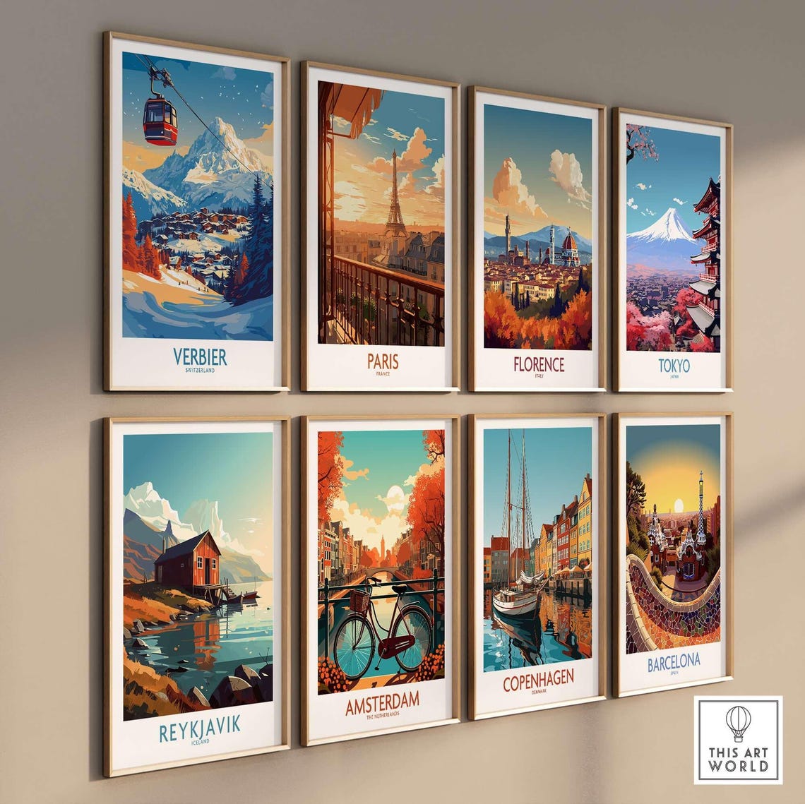 Verbier Switzerland Ski Resort Gondola Snow Peaks Travel Poster - Image 3