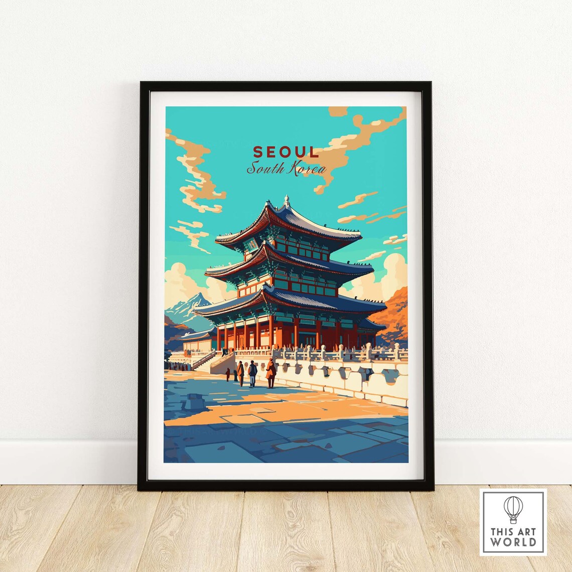 Seoul South Korea Traditional Palace Hall Vintage Travel Poster
