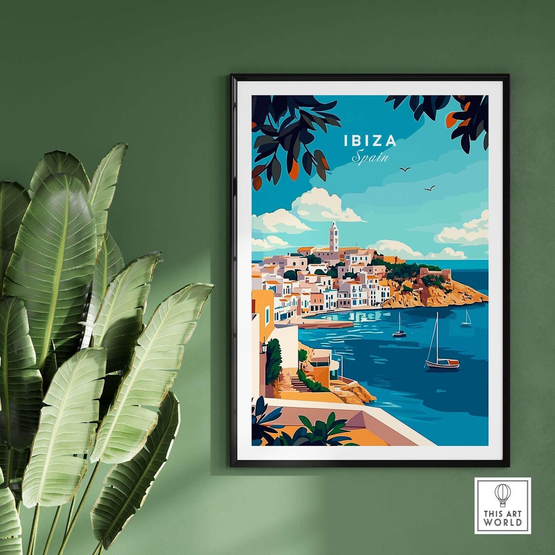 Ibiza Spain Old Town Hilltop Harbor Sailboats Turquoise Sea Poster - Image 2
