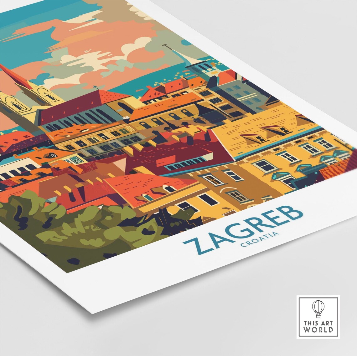 Zagreb Croatia Cathedral Twin Spires Old Town Skyline Poster - Image 4
