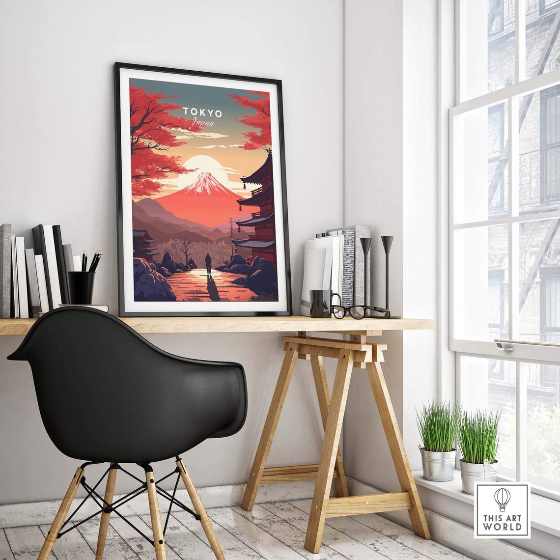 Tokyo Japan Mount Fuji Sunset Pagoda Red Autumn Trees Poster - Image 4