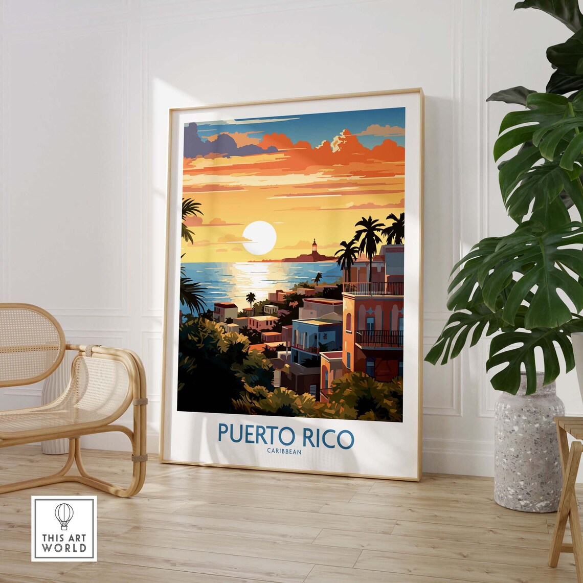 Puerto Rico Caribbean Sunset Coast Lighthouse Travel Art Poster - Image 3