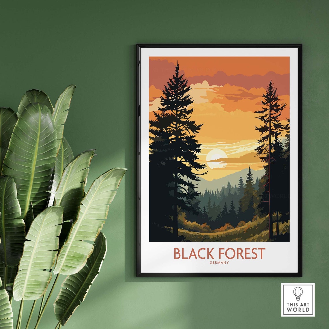 Black Forest Germany Pine Sunset Mountain Scene Vintage Travel Poster - Image 2