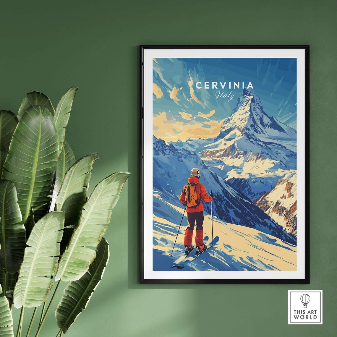 Cervinia Ski Lodge Art Print, Winter Sports Art - Image 2