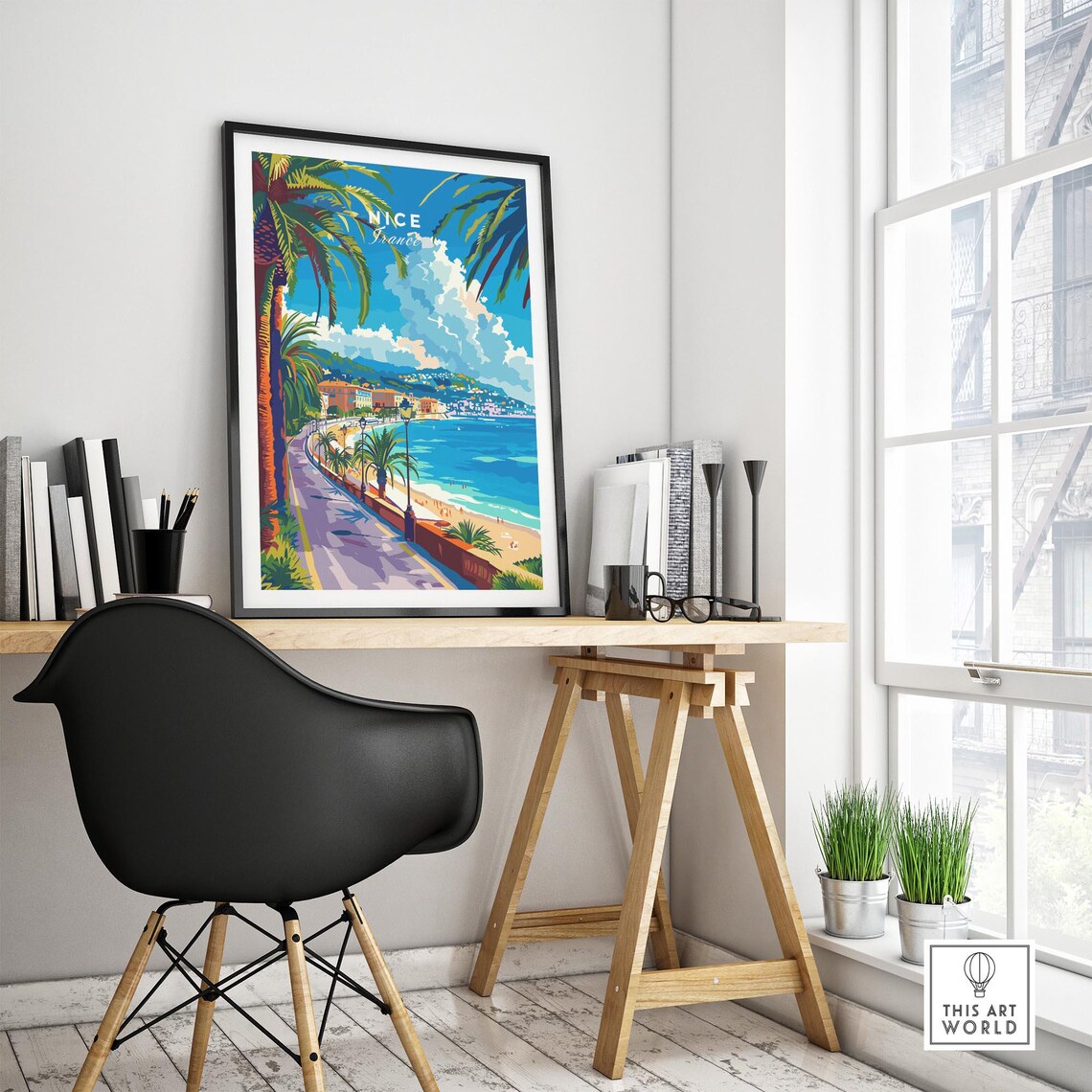 Bright Nice France Promenade Palms Coastline Riviera Walk Poster - Image 4