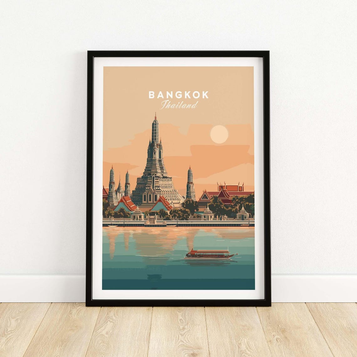 Bangkok Thailand Wat Arun Temple Sunset Chao Phraya River Poster