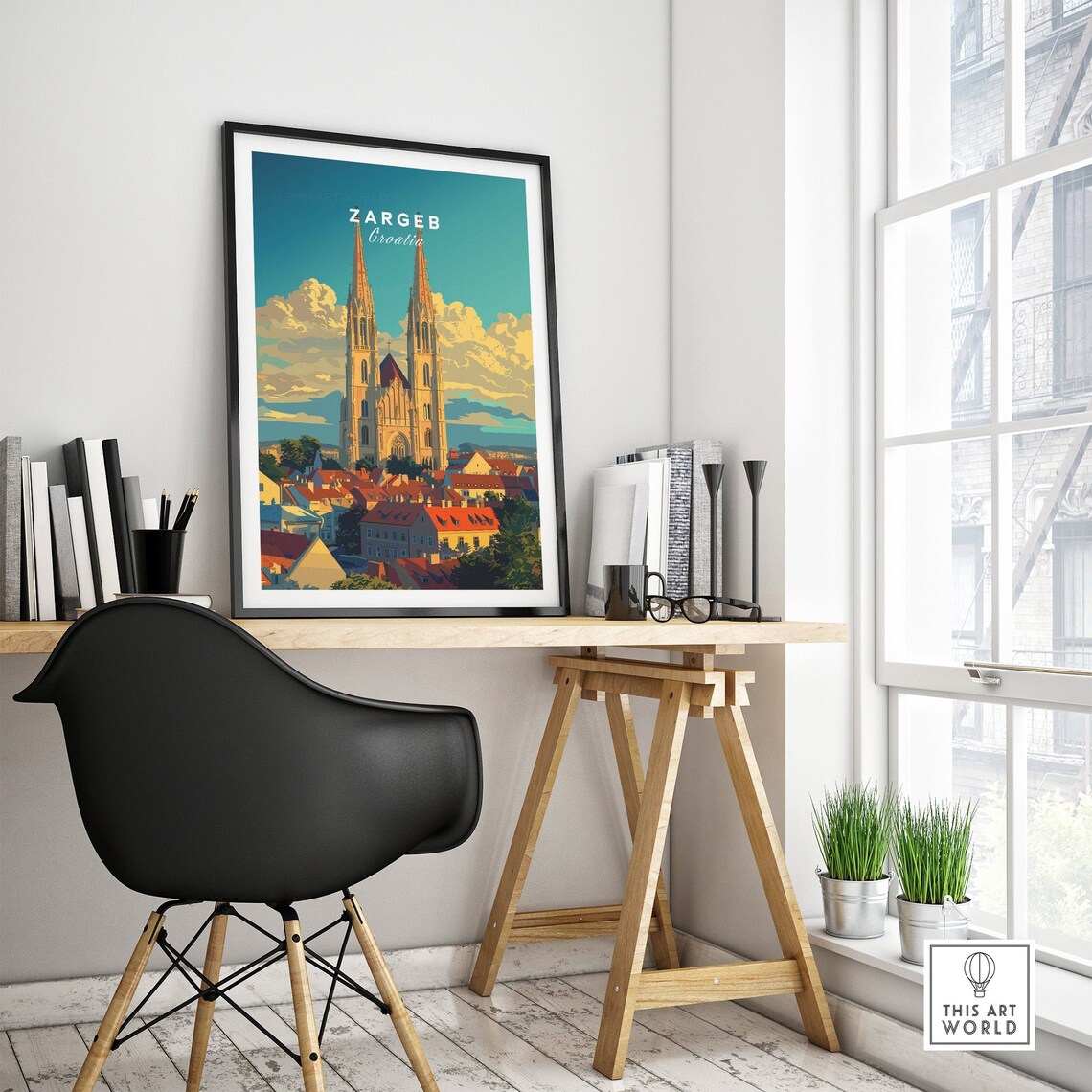 Zargeb Croatia Twin Spire Cathedral Old Town Retro Travel Poster - Image 4