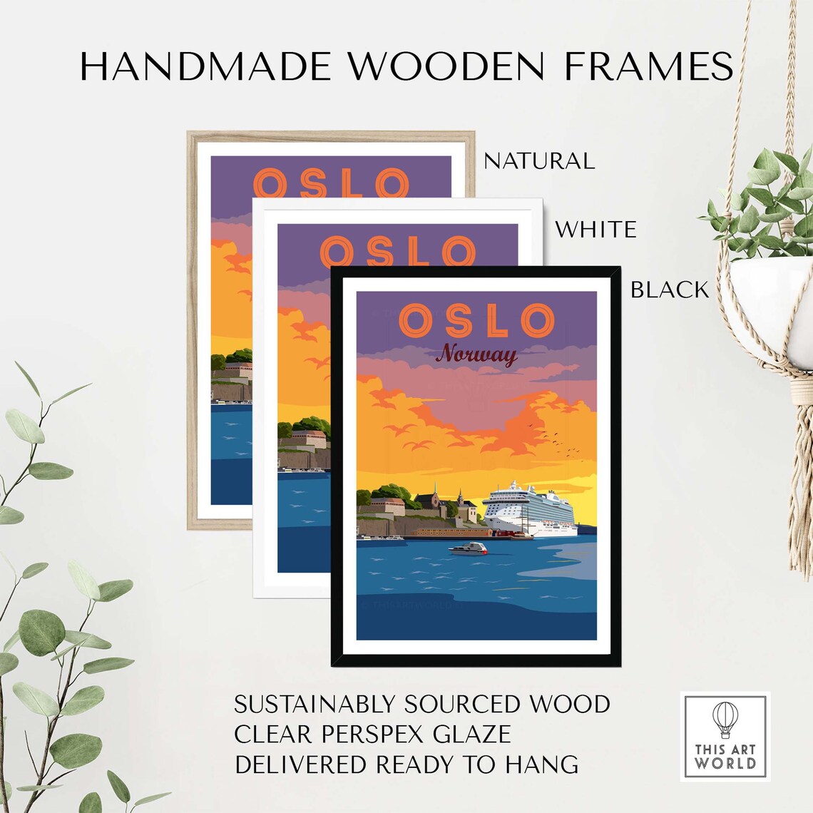 Oslo Norway Harbor Cruise Ship Sunset Sky Vintage Travel Poster - Image 2