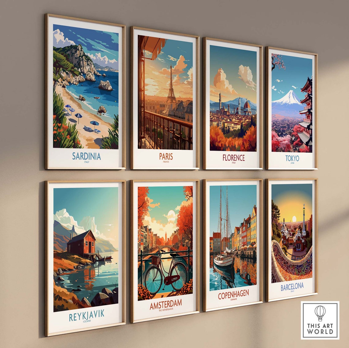 Sardinia Italy Sandy Beach Umbrellas Rocky Coves Kayak Poster - Image 3