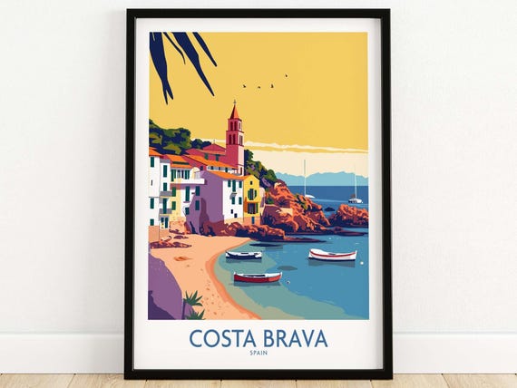 Costa Brava Spain Wall Art Print Travel Poster Home Decor Artwork Gift Illustration For New Lover Set