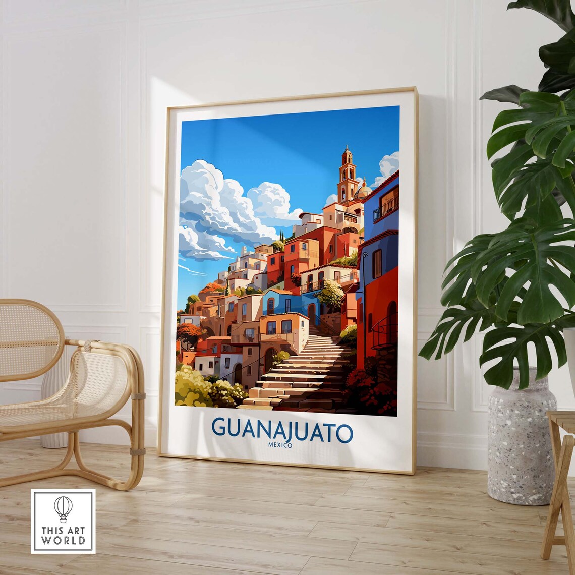 Guanajuato Mexico Colorful Hillside Houses Stone Staircase Poster - Image 3
