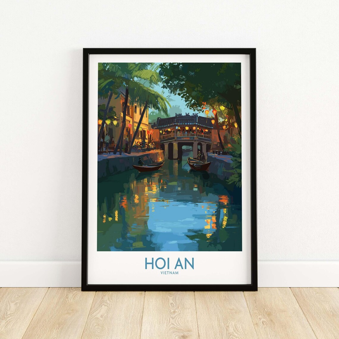 Hoi An Vietnam Japanese Covered Bridge Dusk Canal Travel Poster