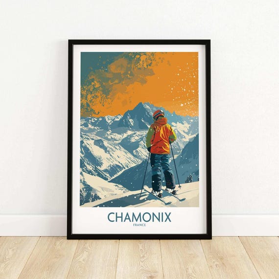 Chamonix Print France Winter Sports Wall Art Gift For Skier Mountain Cabin Ski House Decoration Lodge Home Decor
