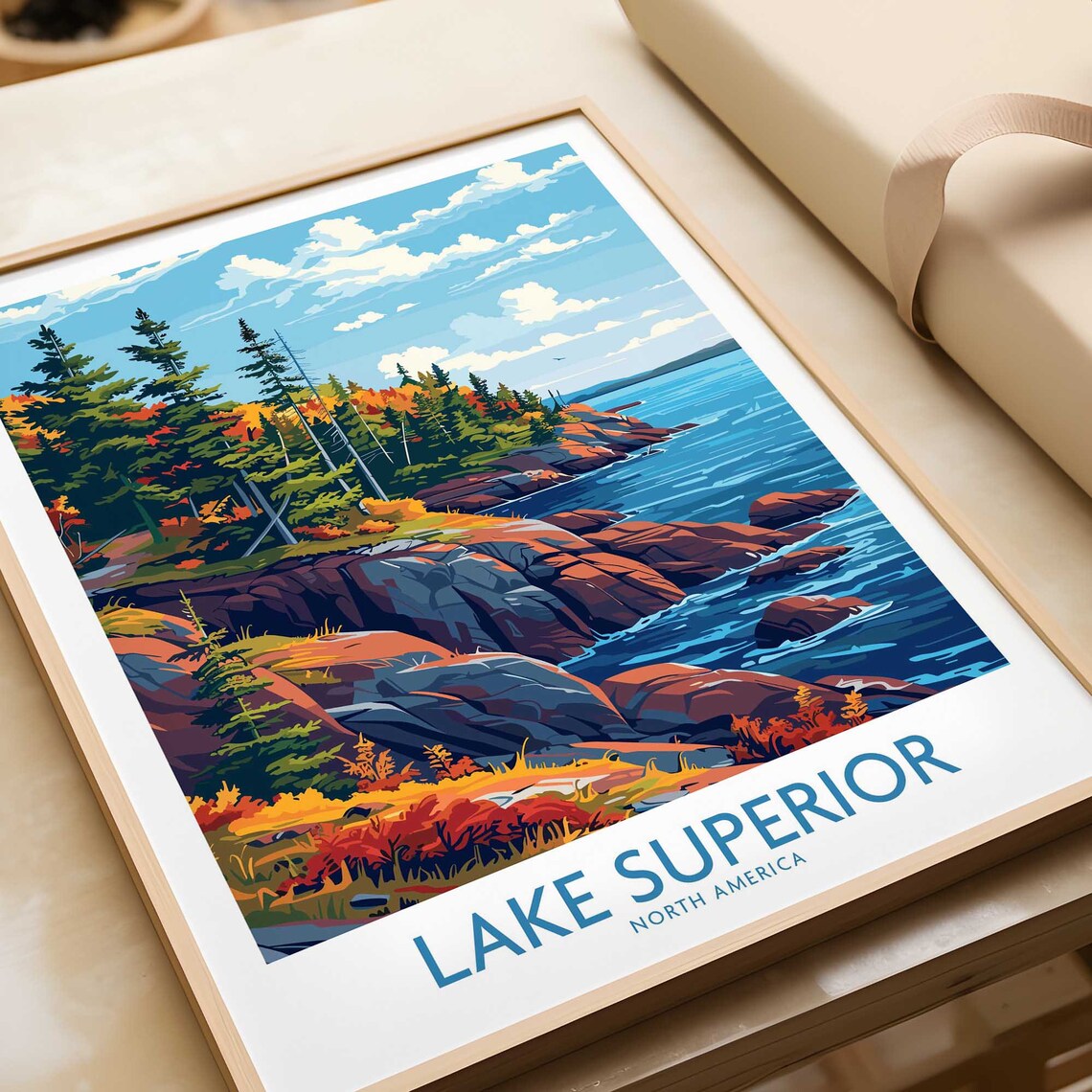 Lake Superior North America Rugged Rocky Autumn Shoreline Scene Poster