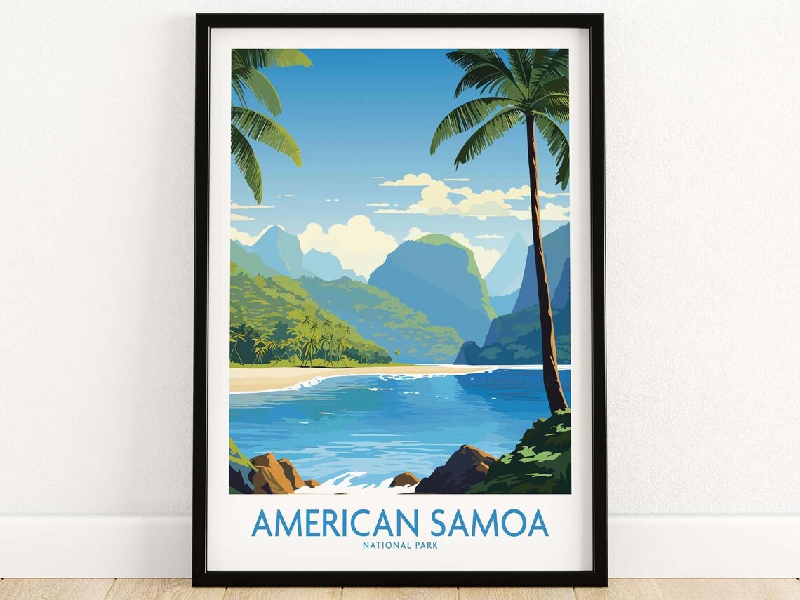 American Samoa National Park Tropical Ocean Beach Travel Poster