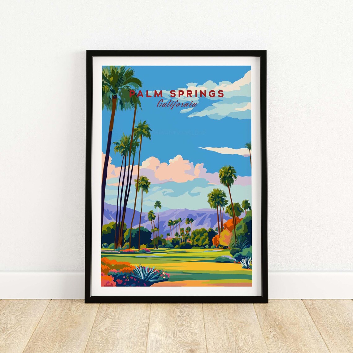 Palm Springs California Golf Course Poster Palm Trees Mountains Art