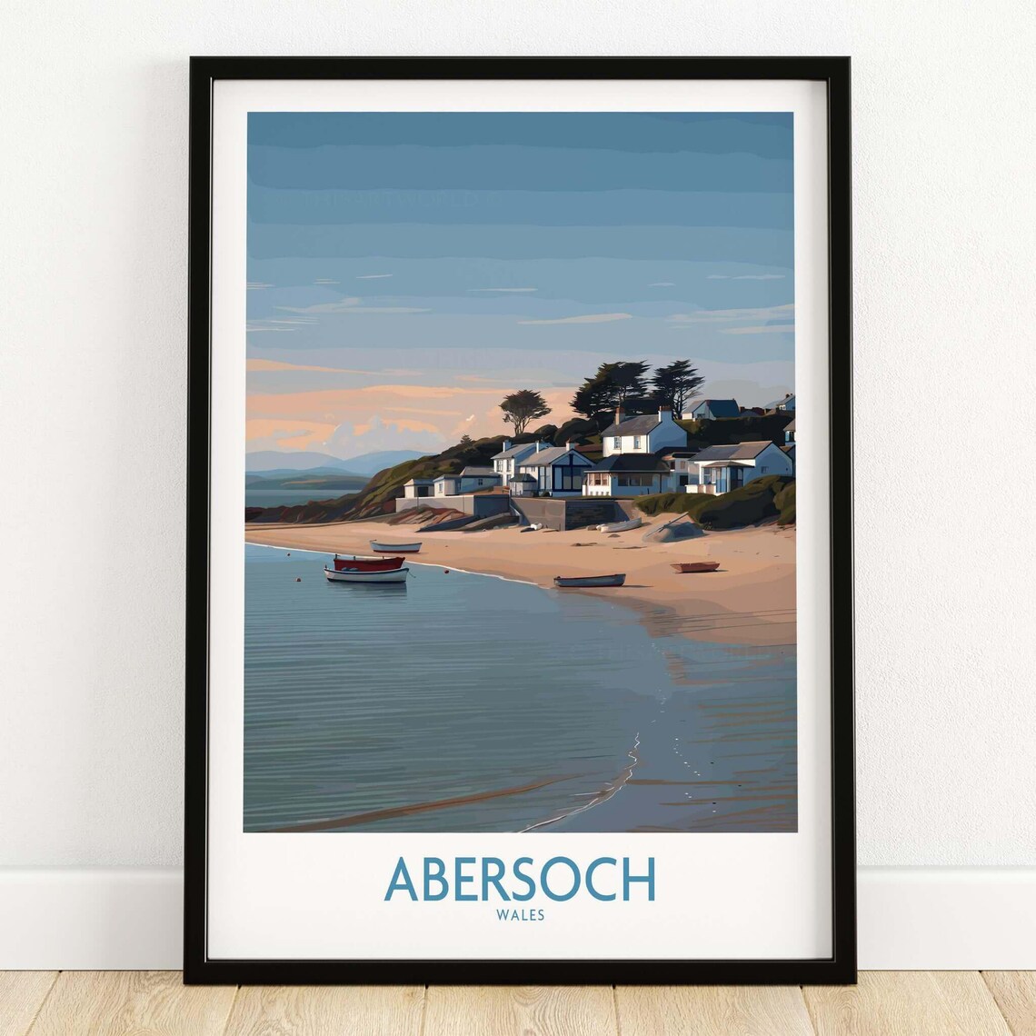 Abersoch Wales Coastal Cottages Shoreline Boats Travel Art Poster