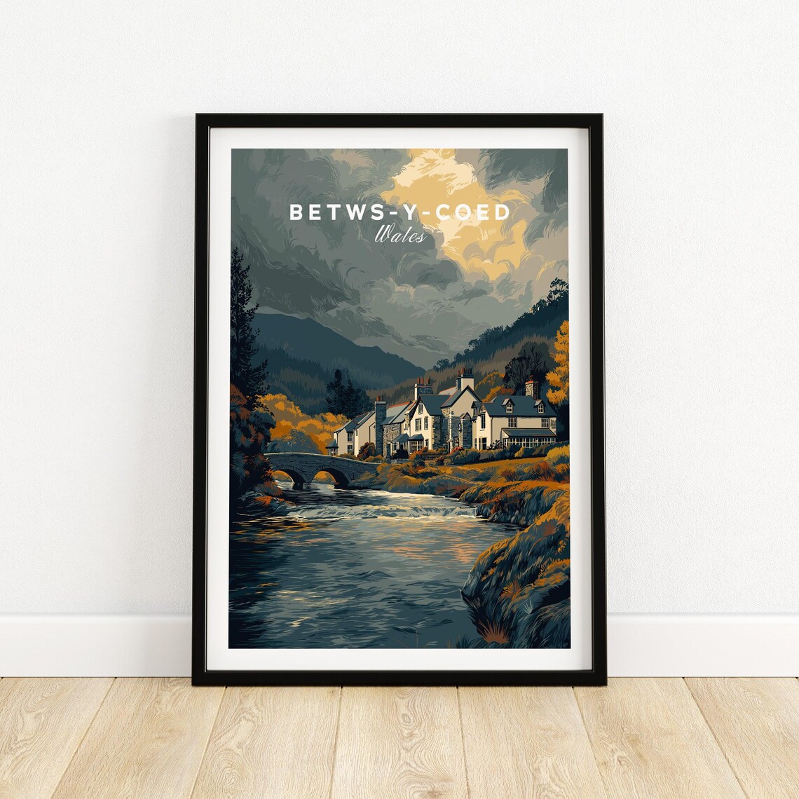 Betws-y-Coed Wales Snowdonia River Stone Bridge Village Poster