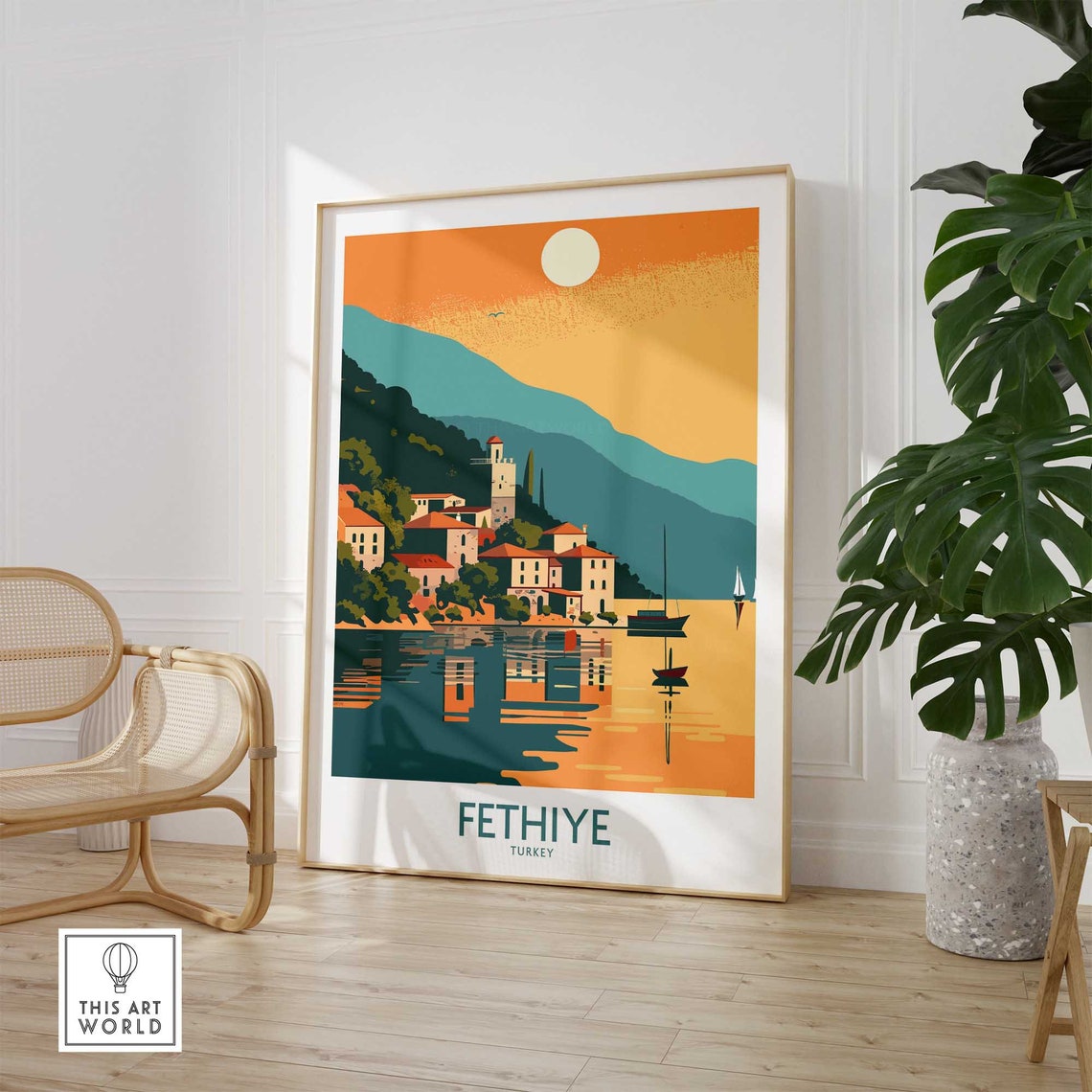 Fethiye Turkey Golden Sunset Harbor Waterfront Reflection Poster - Image 2