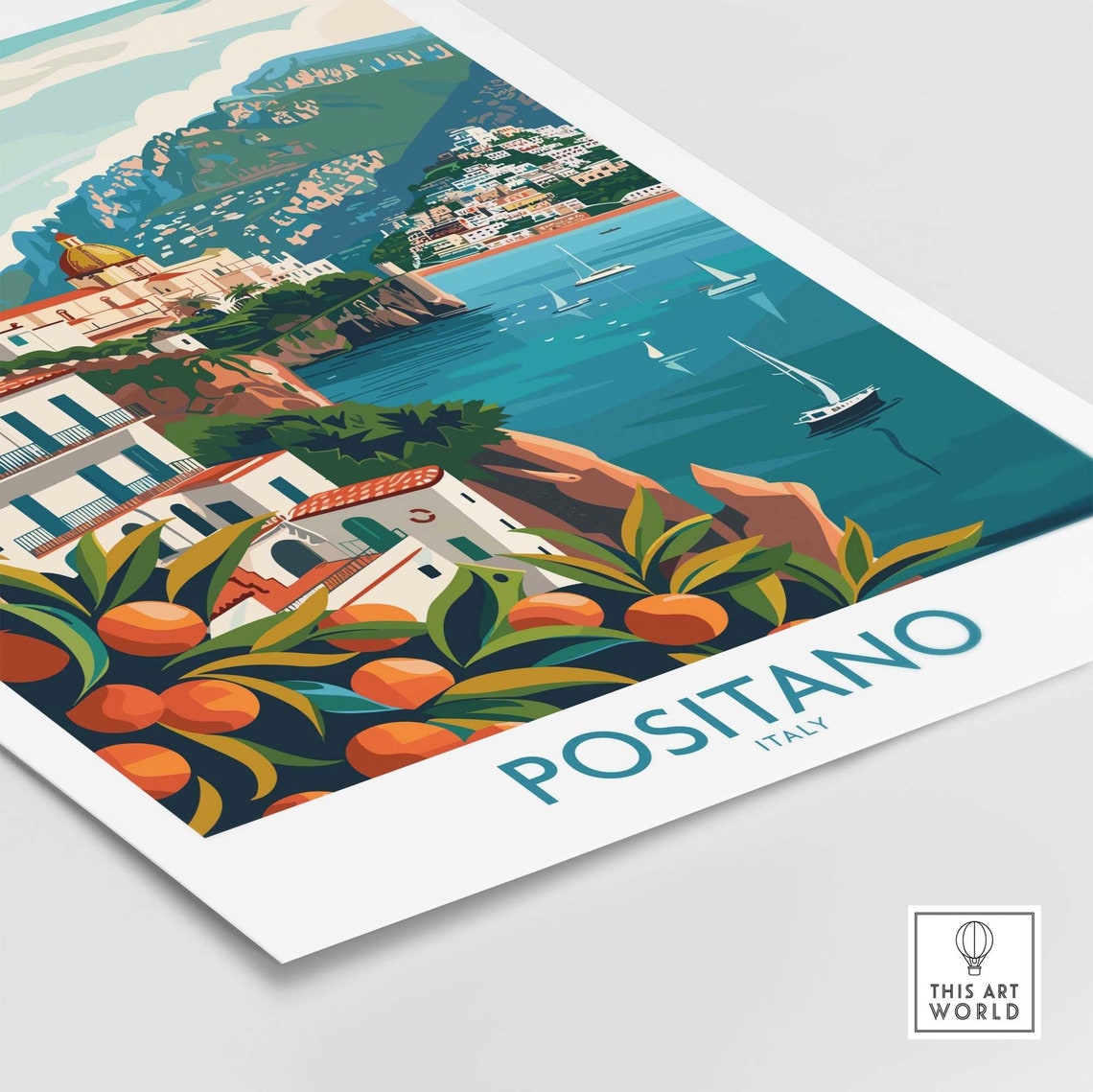 Positano Italy Citrus Grove Cliffside Town Amalfi Coast Poster - Image 4