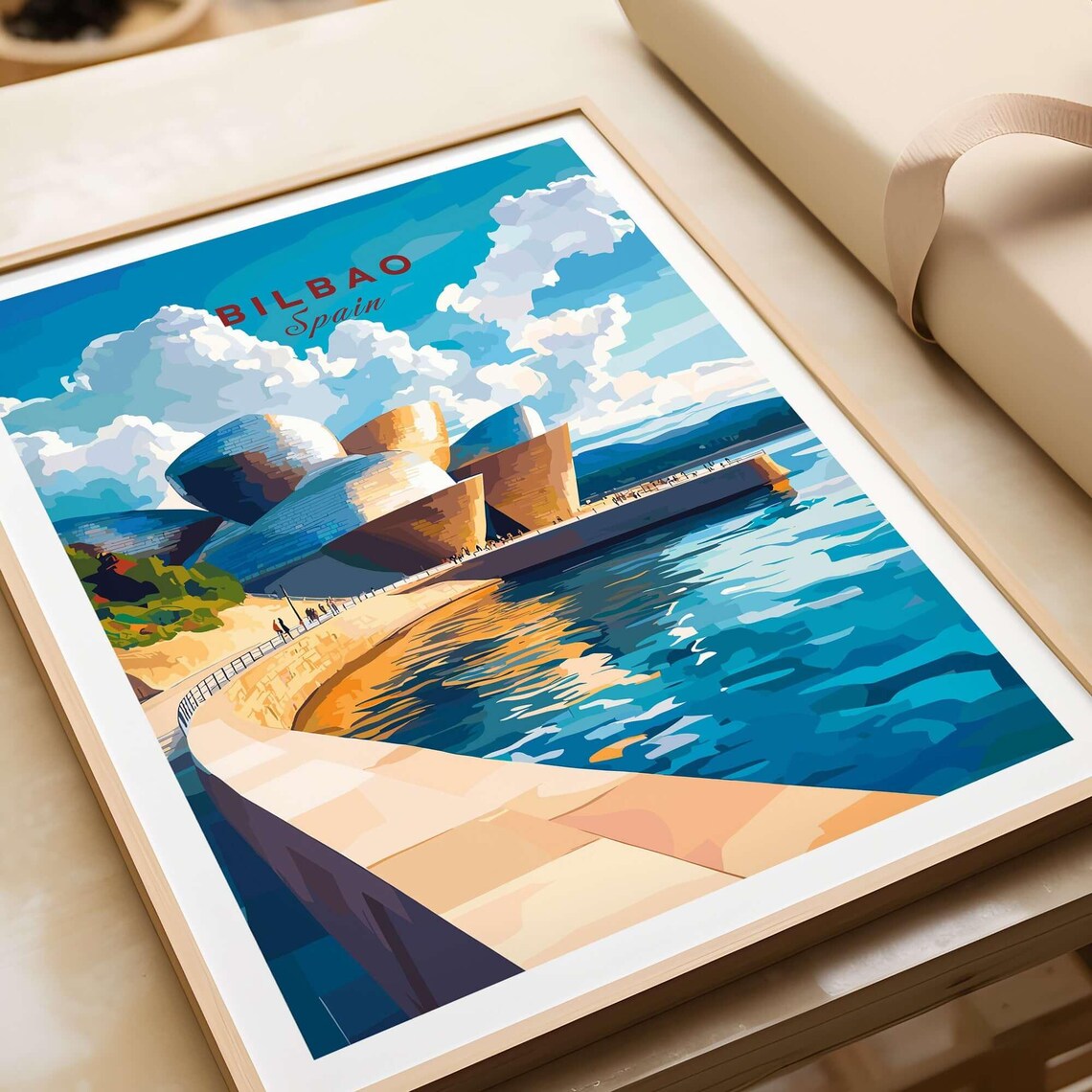 Bilbao Spain Guggenheim Museum Titanium Curves Water Travel Poster - Image 4