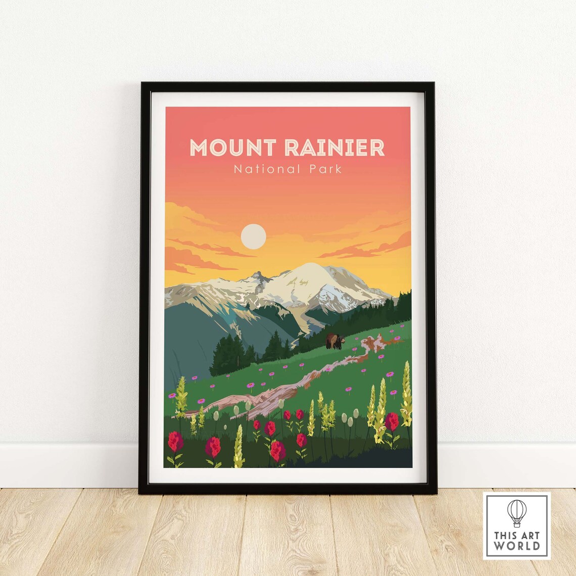 Mount Rainier National Park Travel Poster Art Print