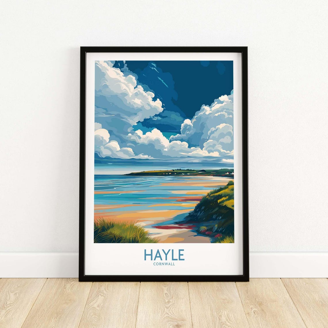 Hayle Cornwall Golden Beach Dunes Billowing Clouds Art Poster
