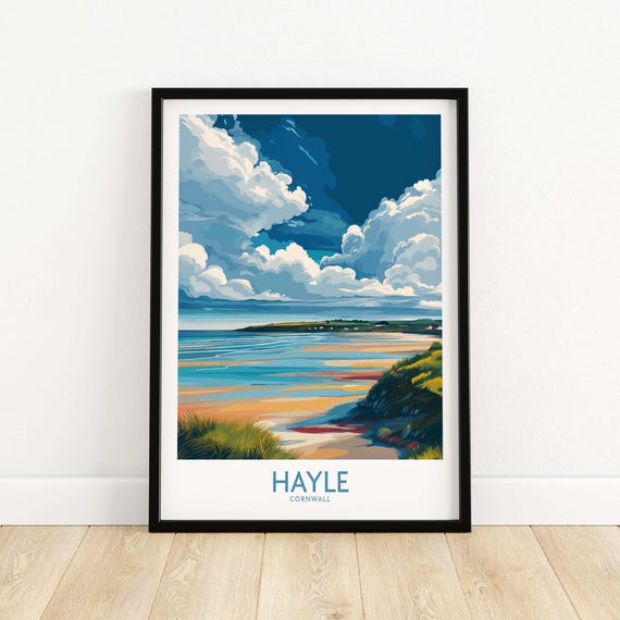 Hayle Wall Art Cornish Nature Coastal Landscape Print Rustic Home Decor Seaside Illustration Gift For Lovers Highquality Paper
