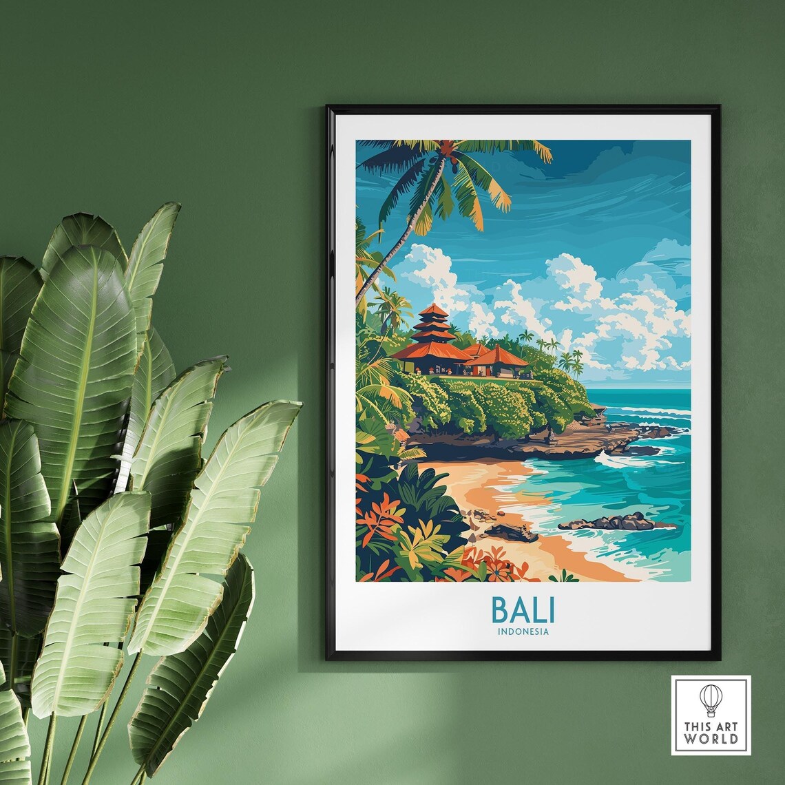 Bali Indonesia Tropical Temple Beach Coast Vintage Travel Poster - Image 2