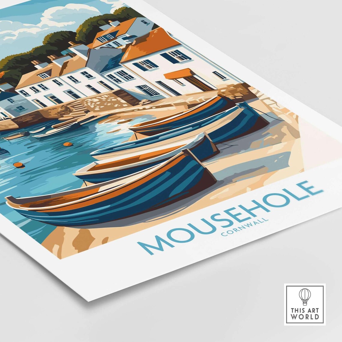 Mousehole Cornwall Fishing Boats Harbor Scene Vintage Travel Poster - Image 4