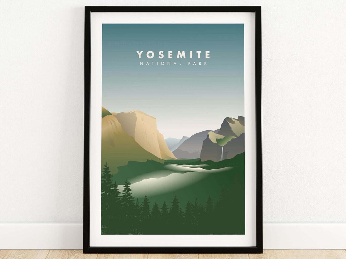 Yosemite National Park Minimalist Valley Vintage Travel Poster