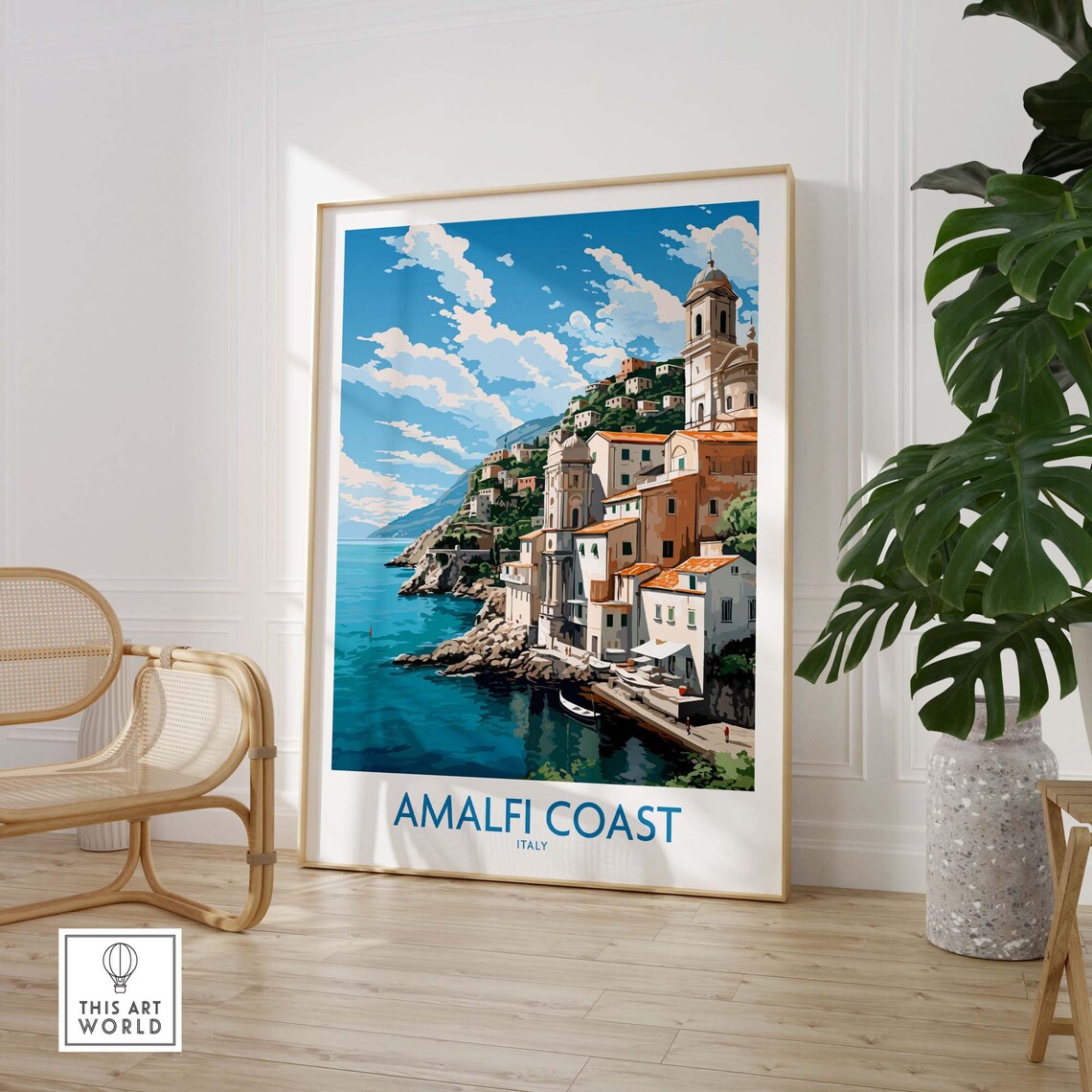Amalfi Coast Italy Cliffside Village Church Tower Sea View Art Poster - Image 3