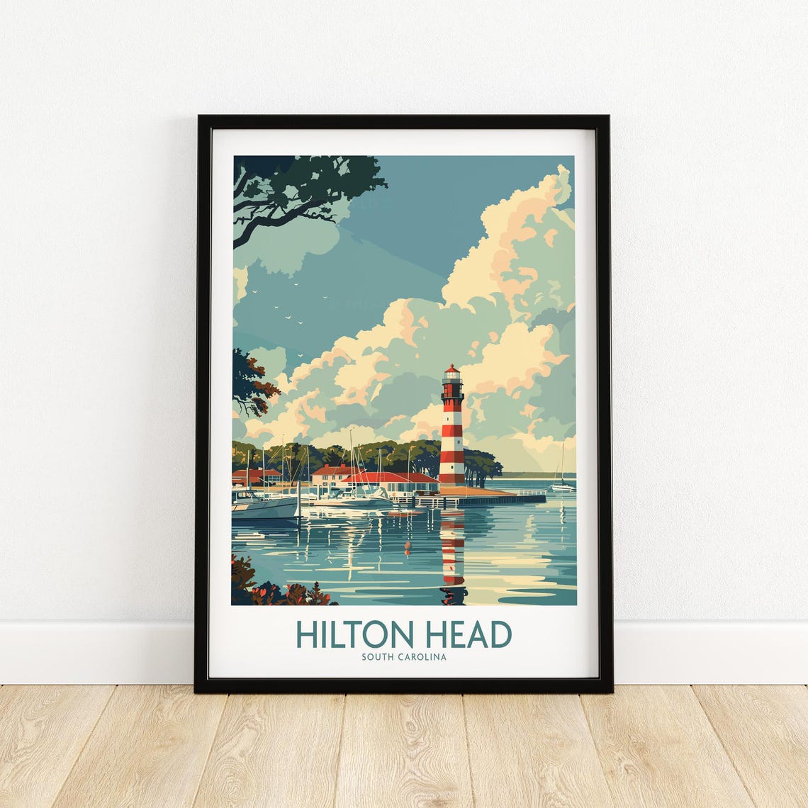 Hilton Head South Carolina Lighthouse Harbor Vintage Travel Poster