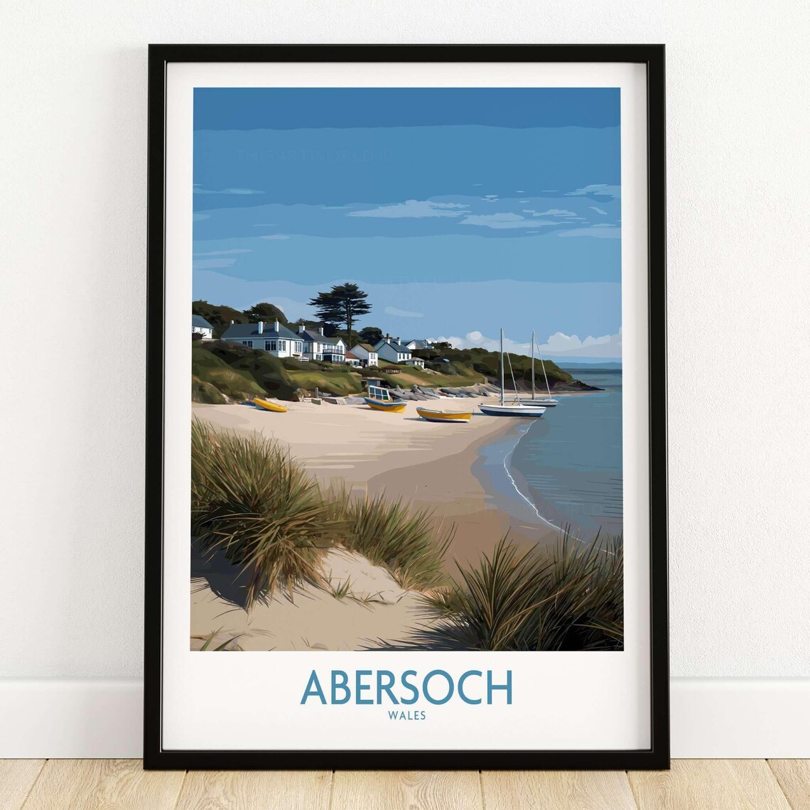 Abersoch Wales Sand Dunes Sailboats Coastal Beach Travel Poster