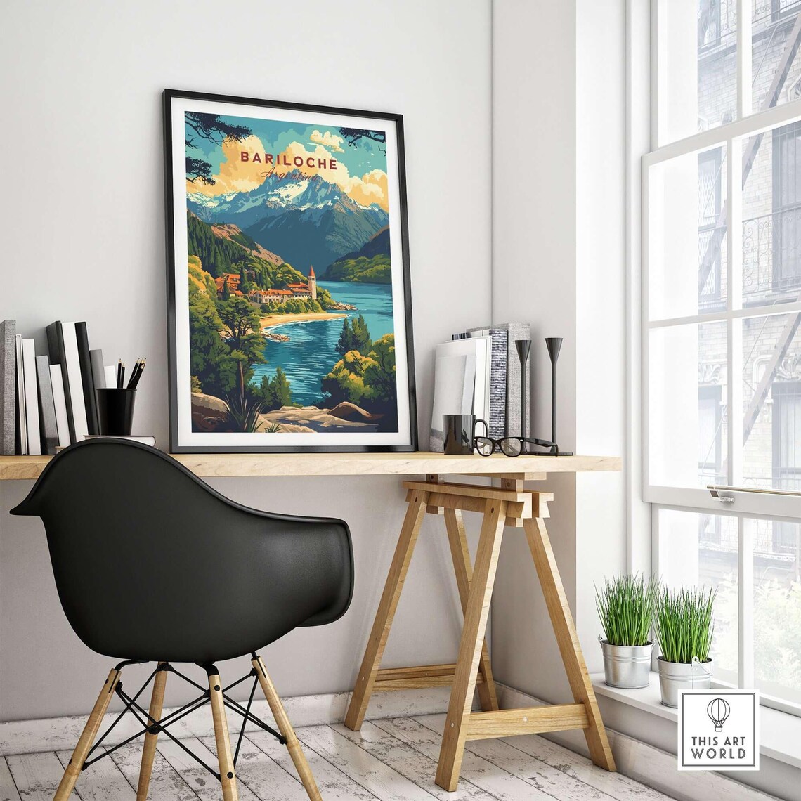 Bariloche Argentina Lakeside Hotel Snowy Peak Travel Art Poster - Image 4