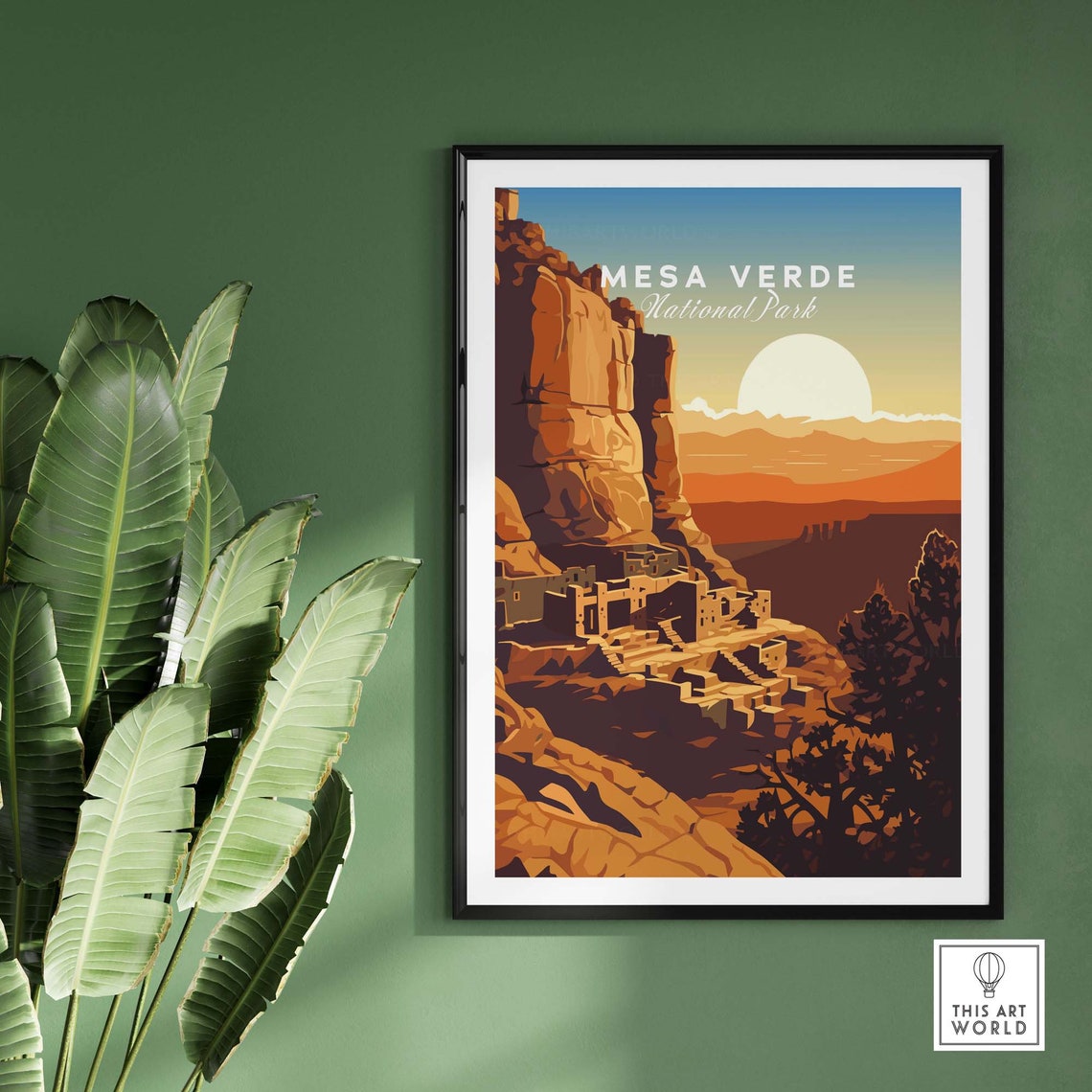 Mesa Verde National Park Ancient Pueblo Cliff Dwelling Sunset Poster - Image 2