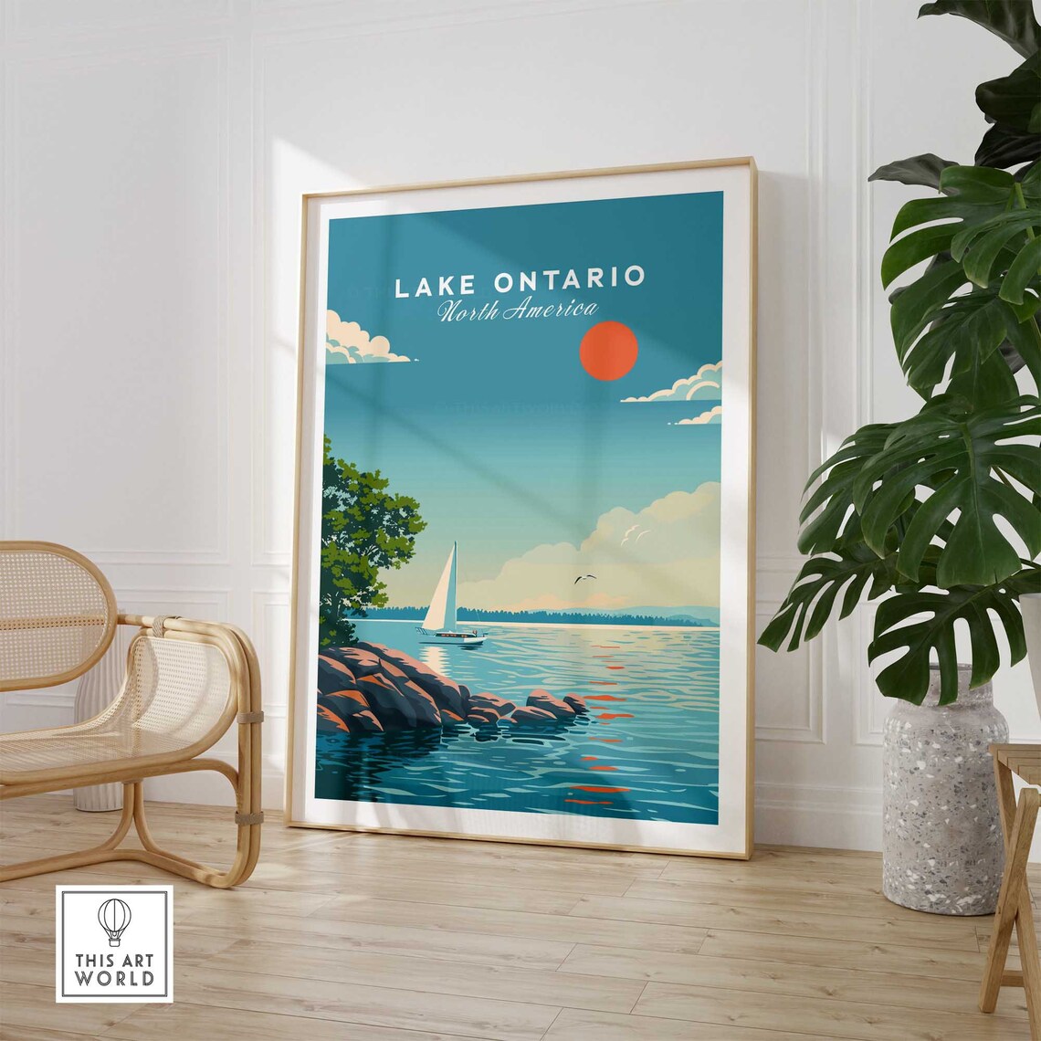 Lake Ontario North America Sailboat Rocky Shore Travel Poster - Image 2