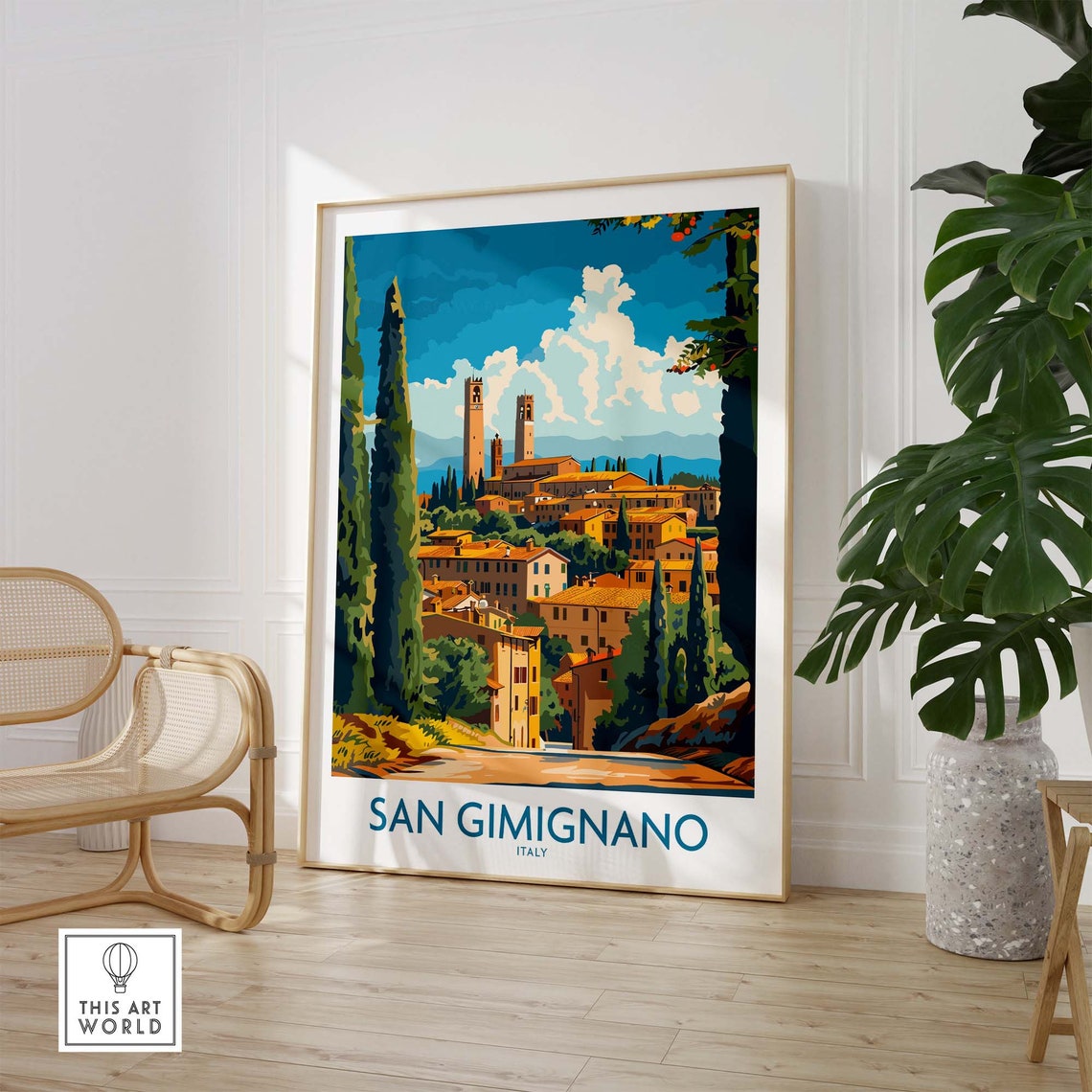 San Gimignano Cypress Lined Road Tuscan Town Towers View Poster - Image 2