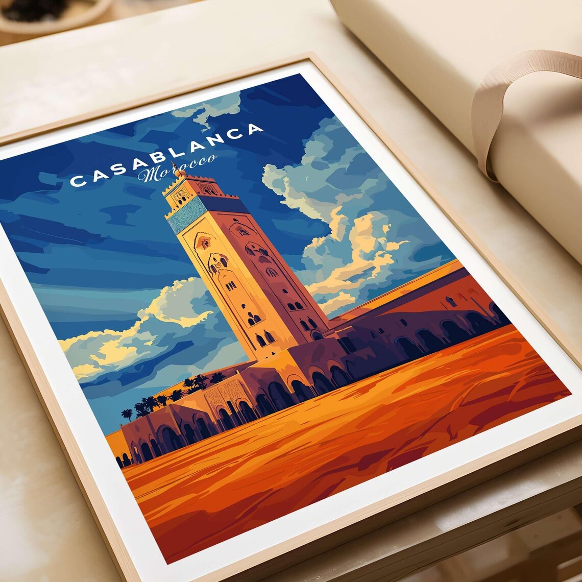 Casablanca Morocco Grand Mosque Minaret Sunset Sky Travel Poster - Image 4