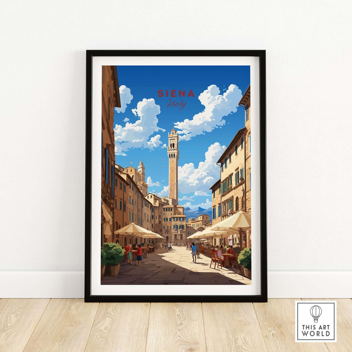 Siena Italy Piazza Del Campo Torre Del Mangia Sunny Street Travel Poster