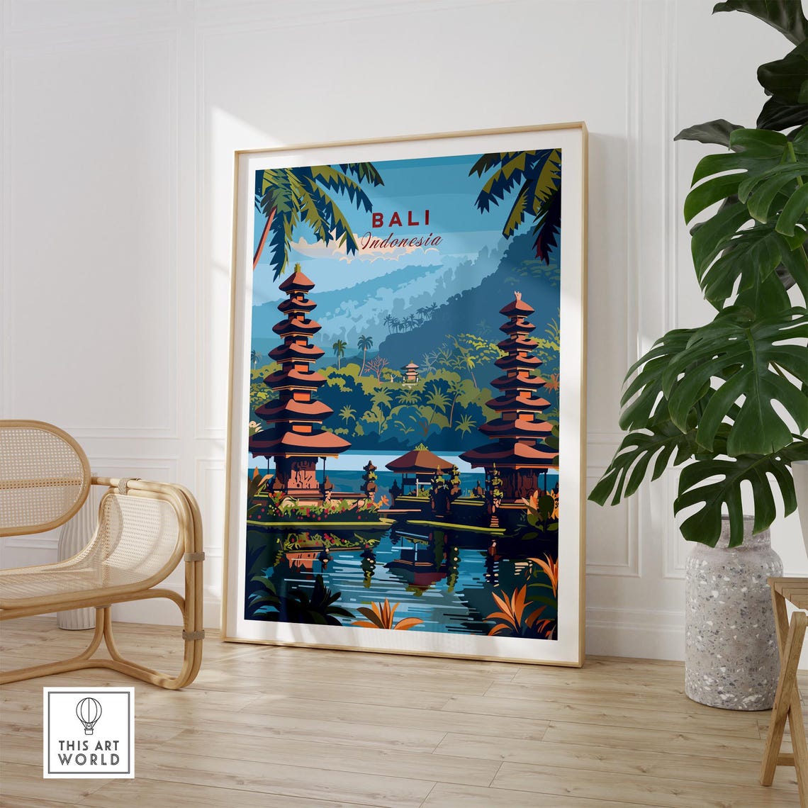 Bali Indonesia Lakeside Temple Towers Water Reflection Poster - Image 2