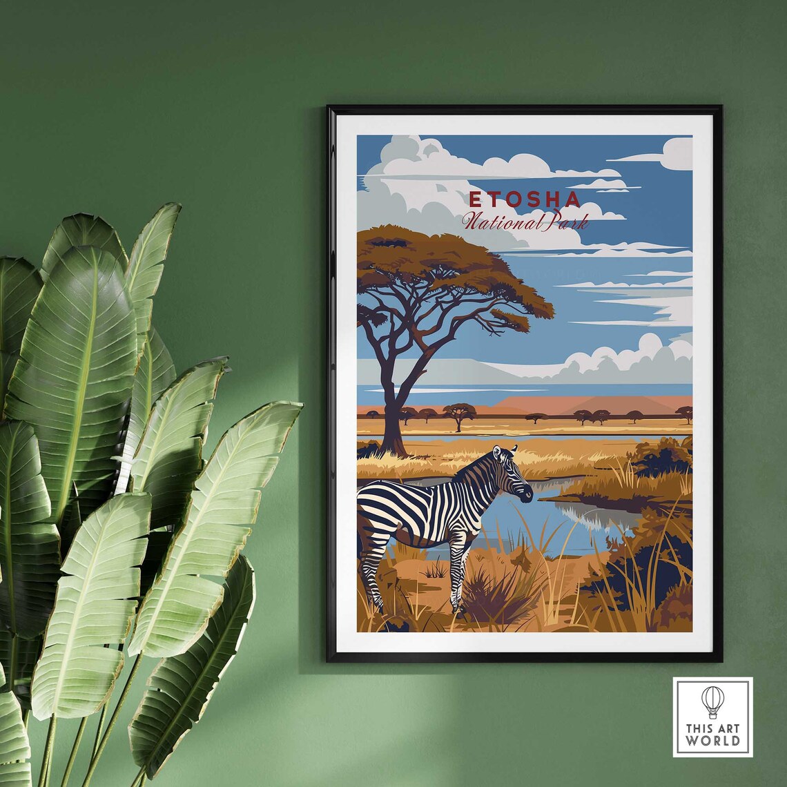 Etosha National Park Zebra Waterhole Namibia Vintage Travel Poster - Image 2