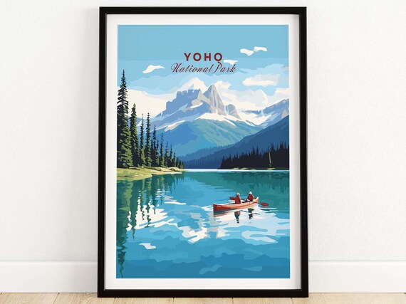 Yoho National Park Canoe Lake Mountain Reflection Art Poster