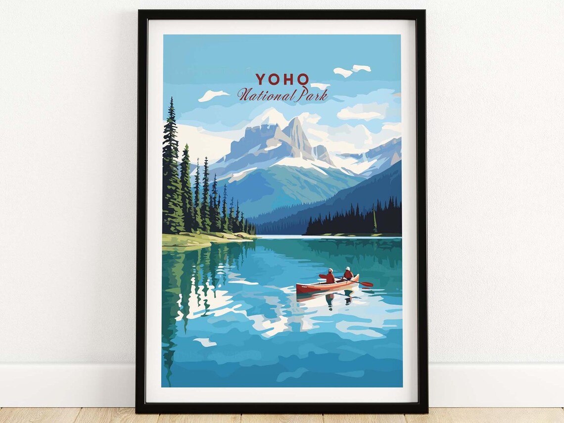 Yoho National Park Canoe Lake Mountain Reflection Art Poster