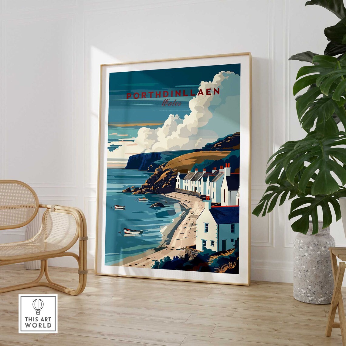 Porthdinllaen Wales Coastal Village White Cottage Harbour Poster - Image 2