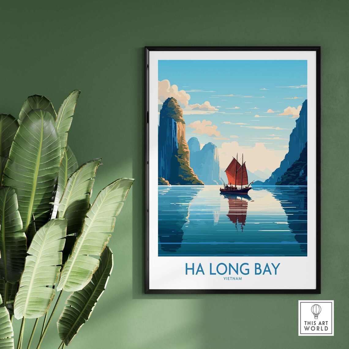 Ha Long Bay Vietnam Junk Boat Limestone Karst Travel Poster Art - Image 2